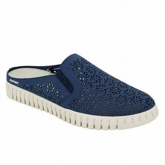 Jsport Ladies' Floral Mule Easy Slip Comfy Contoured Lightweight Shoe (8, Navy)