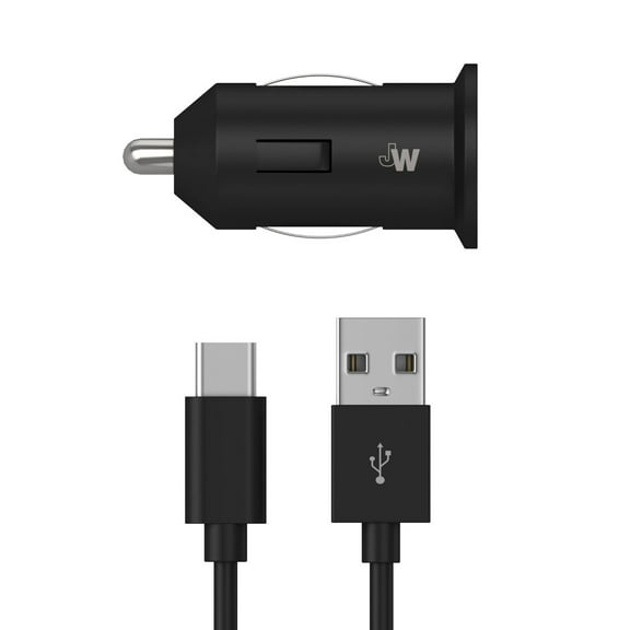 Just Wireless 2.4A/12W USB-A Car Charger with 6' TPU USB-C to USB-A Cable -Black