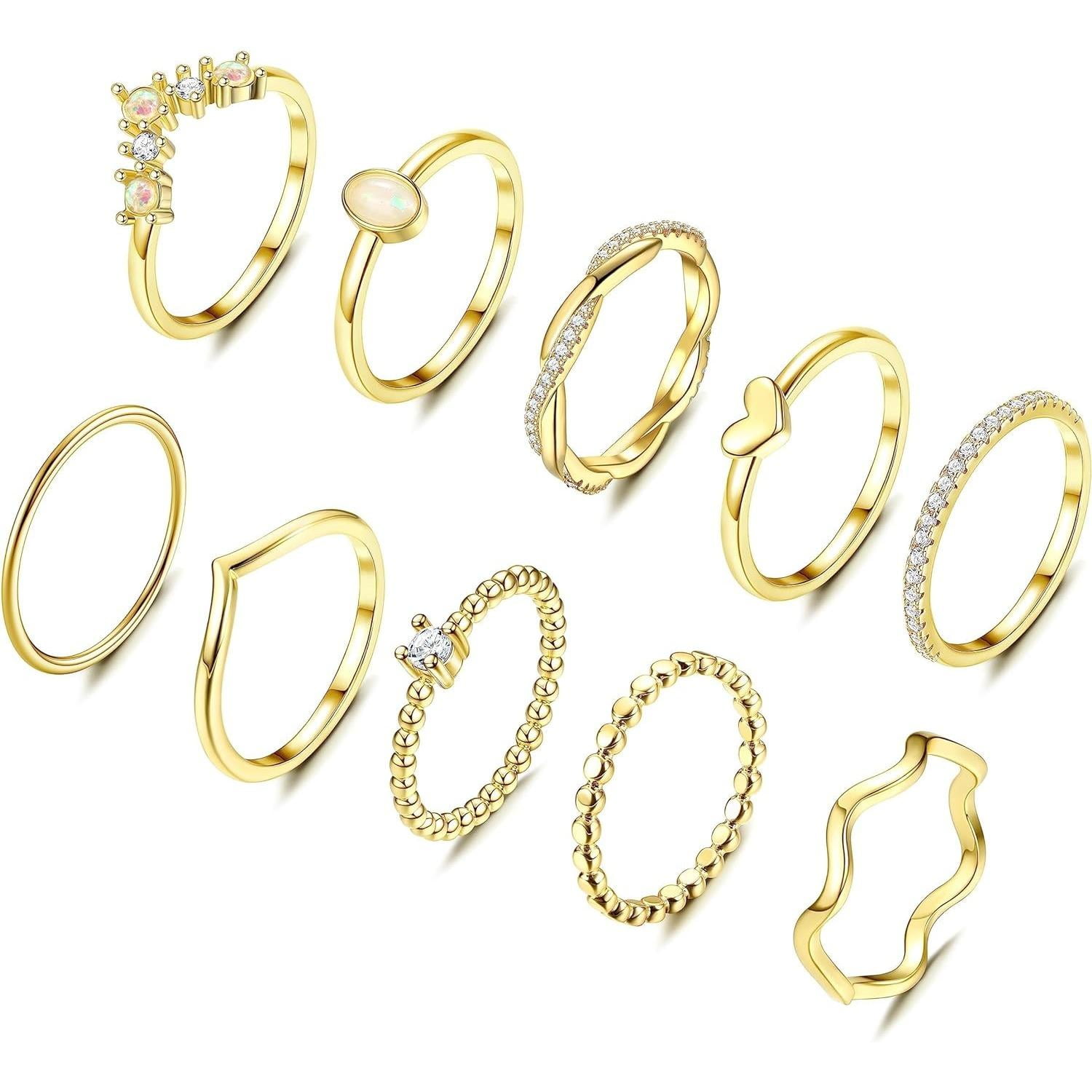 Jstyle 10Pcs 14K Gold Plated Stacking Rings for Women Girls Simple Midi Stackable Knuckle Rings Dainty CZ Heart Opal Non Tarnish Gold Rings Set Size 5 10 Walmart Business Supplies