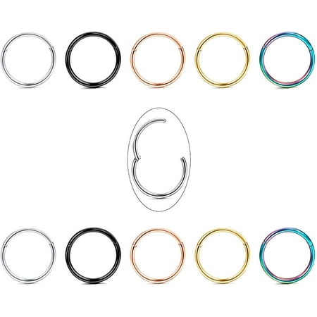 Jstyle 10Pcs 18G Stainless Steel Hinged Clicker Segment Nose Rings Hoop Helix Cartilage Daith Tragus Sleeper Earrings 8-12MM Improved