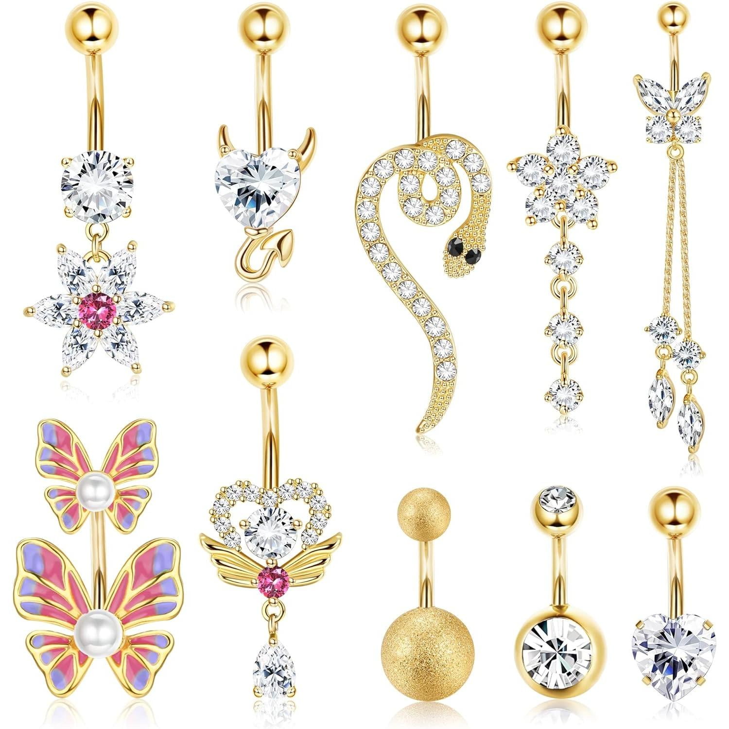 Jstyle 10Pcs Surgical Steel Belly Button Rings Set for Women Gold
