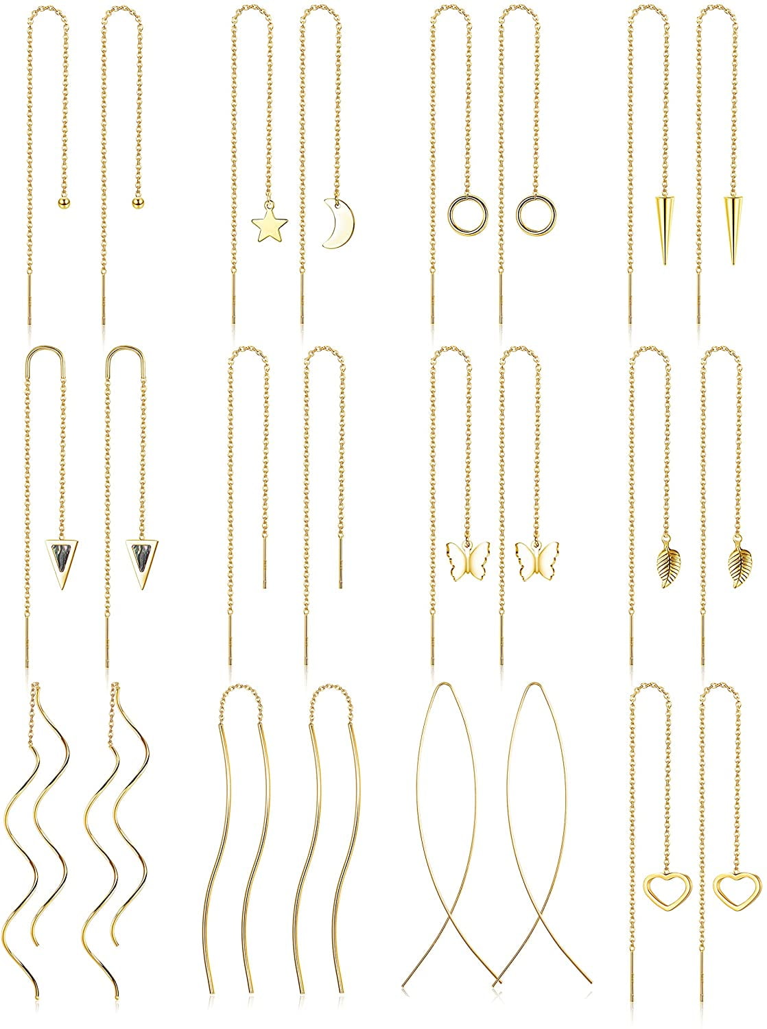 Jstyle 12Pairs Stainless Steel Threader Earrings for Women Chain Tassel