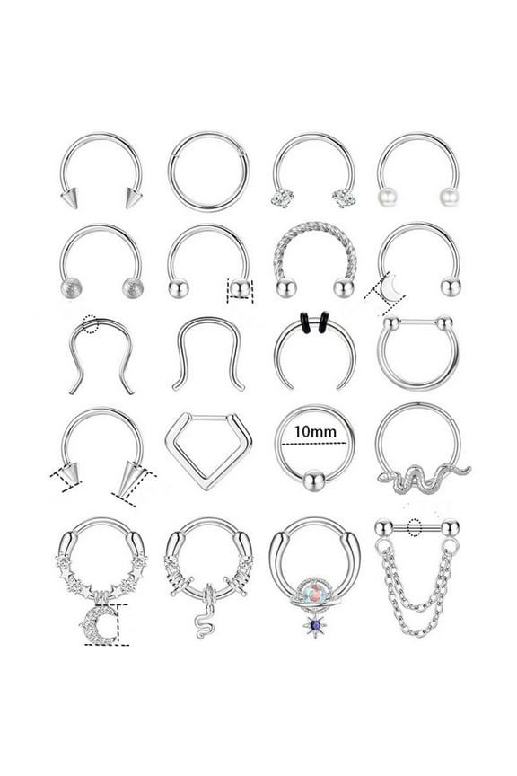 20 Pcs 16G 10MM Septum Rings for Women Surgical Steel Septum Nose Piercing Jewelry Horseshoe Daith Helix Tragus Lip Cartilage Earrings Hoop Nose Rings Piercing Daily