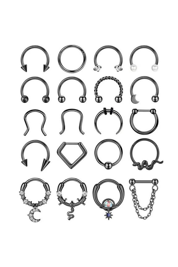 20Pcs 16G 10MM Septum Rings for Women Surgical Steel Septum Nose Piercing Jewelry Horseshoe Daith Helix Tragus Lip Cartilage Earrings Hoop Nose Rings Piercing Daily