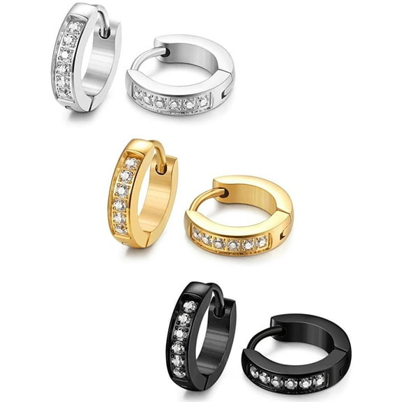 Jstyle 13MM Stainless Steel Small Hoop Earrings for Men Women Huggie Earrings CZ Inlaid