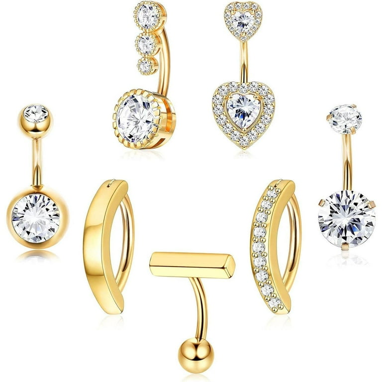 Gold Plated Surgical Steel Small CZ Dangle Butterfly Belly Button Navel Ring Gold Plated Surgical Steel Small CZ Dangle Butterfly Belly Button Navel Ring