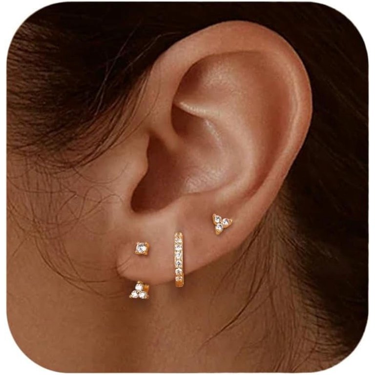 Jstyle 13-Piece Gold Hoop Earrings Set - 14k Gold Plated Dainty Studs & Huggies For Women