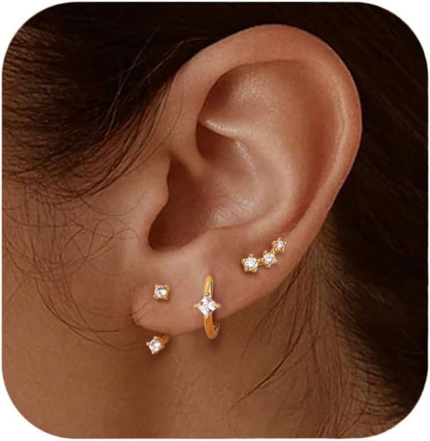 Risamil 14K Gold Plated Pearl Earrings For Women - Dainty Cubic Zirconia Bow Stud Dangle Earrings