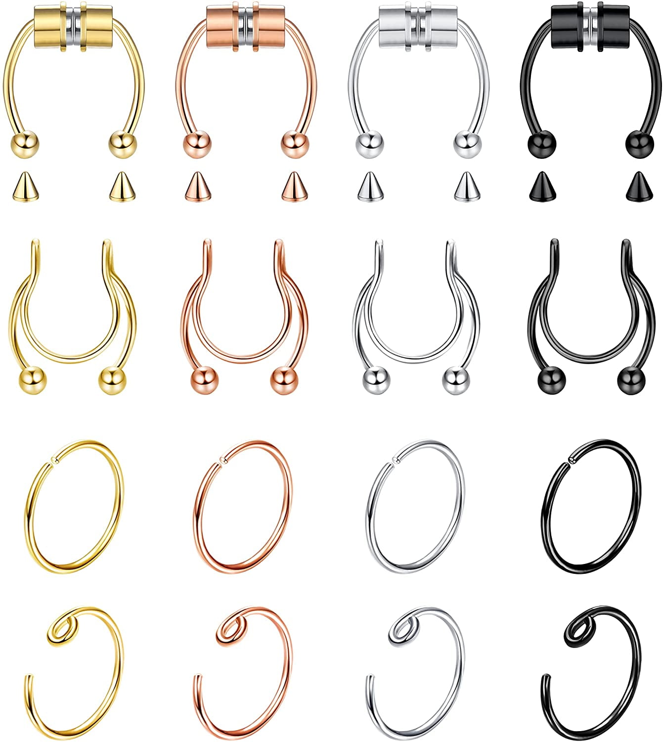 Jstyle 16 Pcs Stainless Steel Fake Nose Rings for Women Men