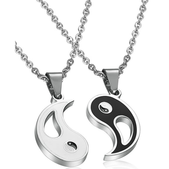 Jstyle 2 pcs Stainless Steel Yin Yang Pendant Necklace for Men Women Puzzle Couples Necklace 22 inches