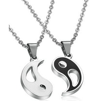 Jstyle 2 pcs Stainless Steel Yin Yang Pendant Necklace for Men Women Puzzle Couples Necklace 22 inches
