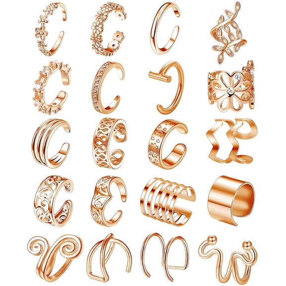 Jstyle 20Pcs Adjustable Ear Cuffs Earrings Set for Women Stainless Steel Non-Piercing Cartilage Clip On Wrap Earring Set