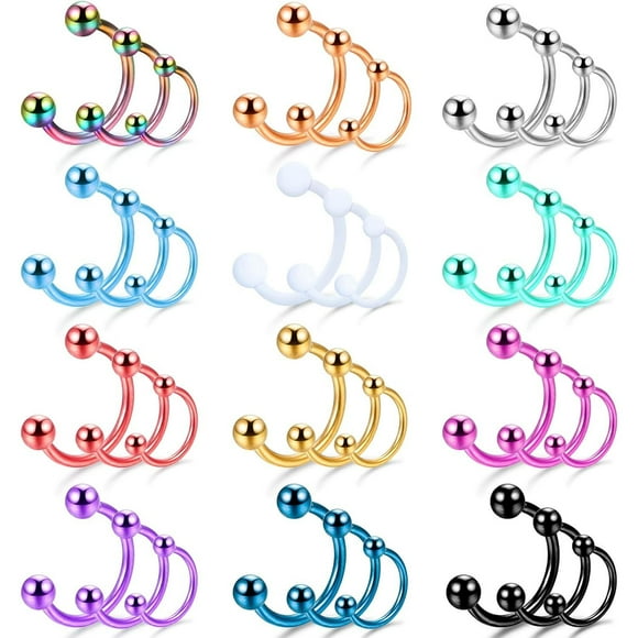 Jstyle  36PCS 16G Horseshoe Nose Septum Rings Stainless Steel Circular Barbells Cartilage Tragus Helix Hoop Eyebrow Lip Horseshoe Piercings Body Jewelry for Women Men 6mm-12mm