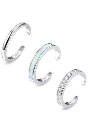 3PCS 14K Gold Filled Toe Rings for Women Adjustable Silver Gold Toe Ring Set Cute Opal CZ Daisy Flower Toe Rings Open Band Hawaiian Beach Summer Foot Jewelry for Women