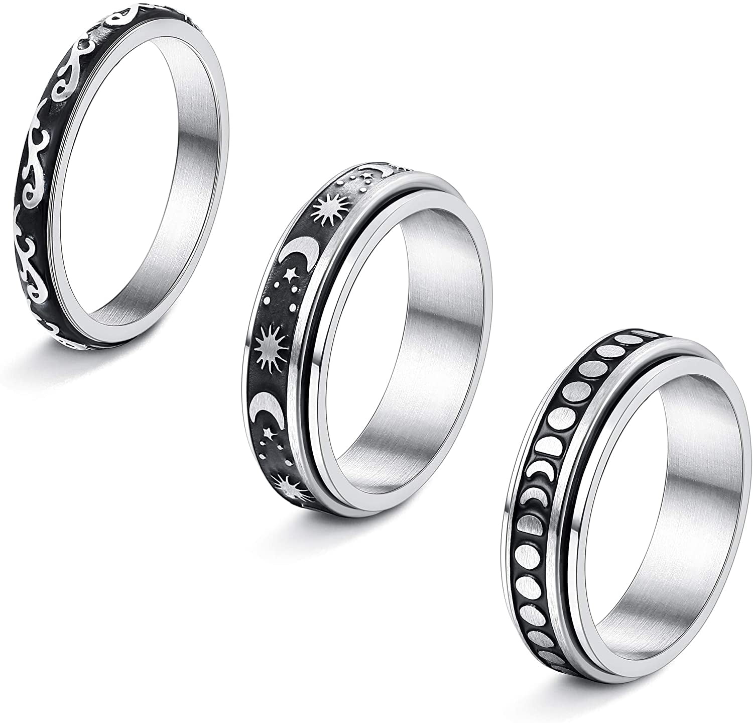 Jstyle 3Pcs Stainless Steel Fidget Band Rings Spinner Rings for Women ...