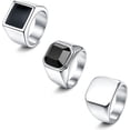 thumbnail image 1 of Jstyle 3Pcs Stainless Steel Signet Rings for Men Women Black Silver Simple Square Agate Solid Polished Biker Band Pinky Thumb Rings Set Size 7-13, 1 of 7