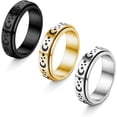 thumbnail image 1 of Jstyle 3Pcs Steel Spinner Ring for Women Men Fidget Band Rings Moon Star Flower Sand Blast Finish Ring Set for Anxiety Stress Relieving Wedding Promise, 1 of 12