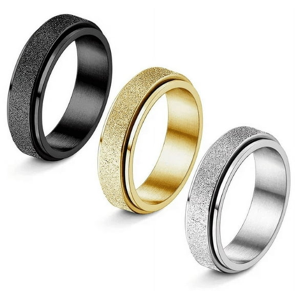 Jstyle 3Pcs Steel Spinner Ring for Women Men Fidget Band Rings Moon Star Flower Sand Blast Finish Ring Set for Anxiety Stress Reli