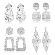 Jstyle 4 Pairs Clip On Drop Earrings Set Square Rectangle Golden Metal Geometric Clipon Earrings Non Piercing Dangle Earrings