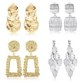 thumbnail image 1 of Jstyle 4 Pairs Clip On Drop Earrings Set Square Rectangle Golden Metal Geometric Clipon Earrings Non Piercing Dangle Earrings, 1 of 6