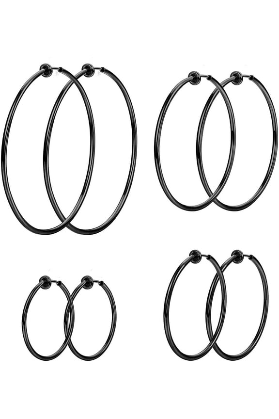 4 Pairs Stainless Steel Clip On Hoop Earrings for Women Fake Hoop Earrings Spring Hoop Earrings For Non-Pierced Ears