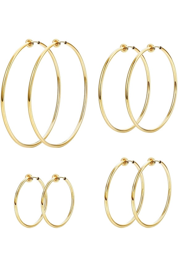 4 Pairs Stainless Steel Clip On Hoop Earrings for Women Fake Hoop Earrings Spring Hoop Earrings For Non-Pierced Ears