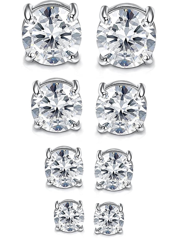 4 Pairs Stainless Steel Mens Womens Magnetic Stud Earrings Non-piercing CZ 4-7mm