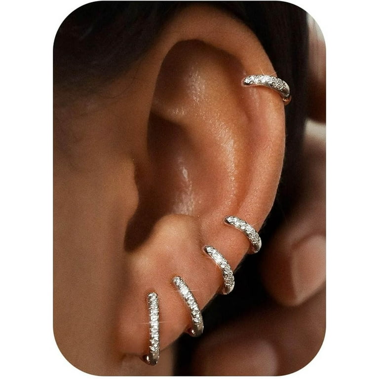 Jstyle 5 Pairs Small Sterling Silver Hoop Earrings Set for Women