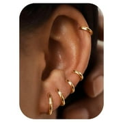 JSTYLE 5 Pairs Small Sterling Silver Hoop Earrings Set for Women Lightweight Tiny Huggie Hoops Silver Mini Cartilage Earrings Pack Hypoallergenic Ear Piercing