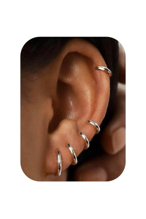 5 Pairs Small Sterling Silver Hoop Earrings Set for Women Lightweight Tiny Huggie Hoops Silver Mini Cartilage Earrings Pack Hypoallergenic Ear Piercing