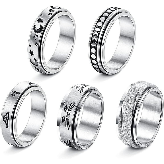 Jstyle 5Pcs Spinner Rings for Anxiety Fidget Ring Spinner Rings for Women Men Stainless Steel Stress Relieving Promise Anxiety Rings Size 5-11