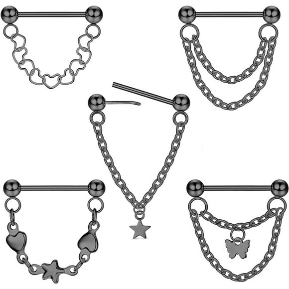 Jstyle  5Pcs Titanium Septum Rings 16G Threadless Push In Septum Piercing Jewelry Pushin 16Gauge Helix Earrings Septum Nose Rings Chains Septum Ring Cartilage Tragus Daith Piercing Jewelry for Women