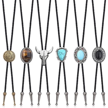 Handmade Men’s Western Bolo Tie – Turquoise & Tiger’s Eye, Blue PU Leather, Wedding Necktie