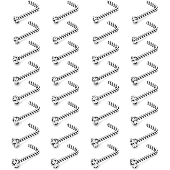 Jstyle 60-240Pcs Hypoallergenic Nose Studs for Women Men 316L Stainless Steel CZ Nose Piercing Jewelry L Shaped Nose Rings Bone Studs Screw Piercing 20G-22G 1.5mm 2mm 2.5mm 3mm