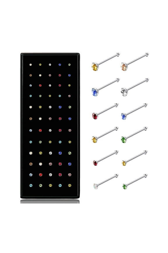 60pcs Stainless Steel Nose Studs Rings Piercing Body Jewelry 20G-22G 1.5mm 2mm 2.5mm