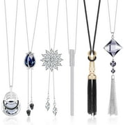 Jstyle 6Pcs Women Long Sweater Necklace Silver Plated Rhinestone Flower Tassel Pendant Neckace Jewelry Women Gifts