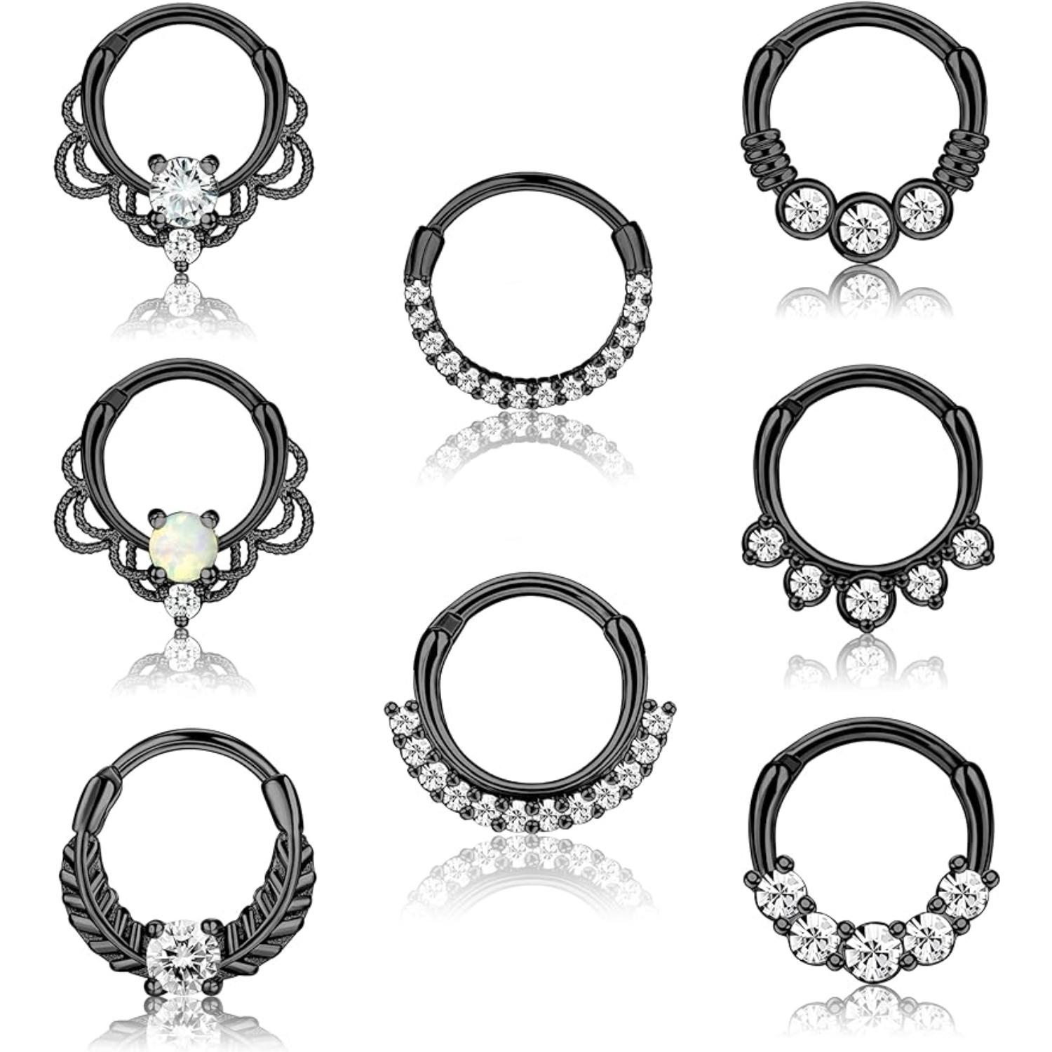 Anneau Septum Clicker 16G En Acier Chirurgical 316L - CZ, Hypoallergénique, 8/10 Mm, Pour Nez Et Cartilage