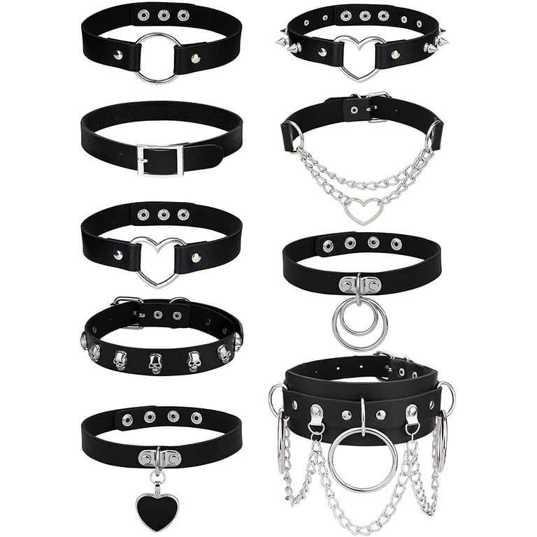 Jstyle 9Pcs Punk Leather Choker Necklace Set for Women