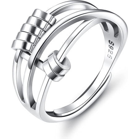 Jstyle 925 Sterling Silver Anxiety Ring for Women Men Fidget Peace Rings for Anxiety Spinner Ring Retro Adjustable Band Rings