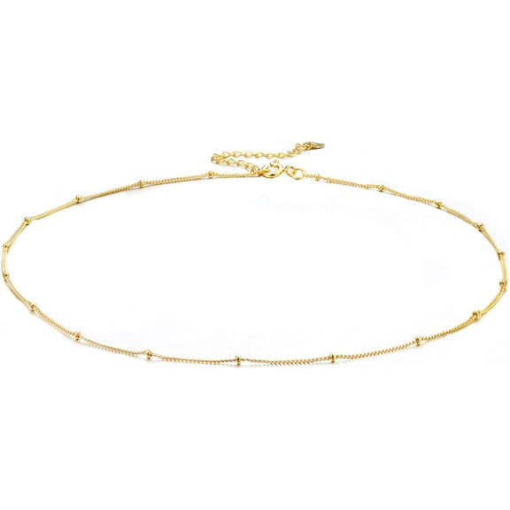 Jstyle 925 Sterling Silver Chain Necklaces 18K Gold Plated Dainty Beaded Satellite Choker Necklace for Women