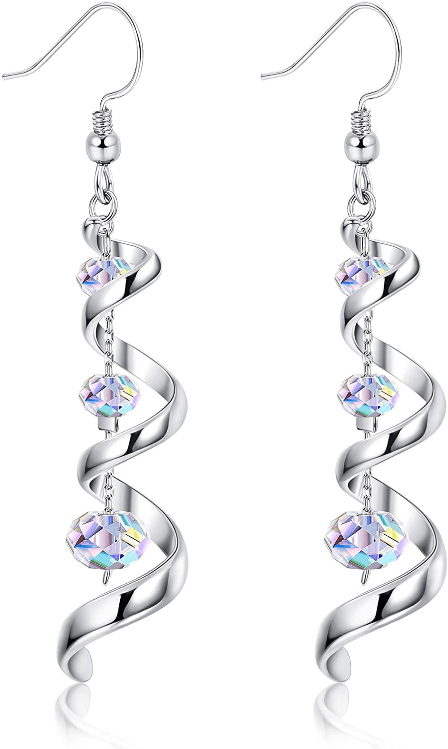 Sllaiss 925 Sterling Silver Dangle Earrings With Austria Crystal - 18K White Gold Plated, 2.5 Inch