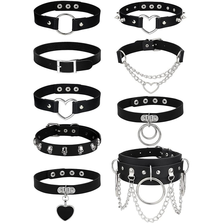 Jstyle 9Pcs Punk Leather Choker Necklace Set for Women Choker Gothic  Adjustable Leather Collar Choker Punk PU Necklace Goth Choker Cosplay 