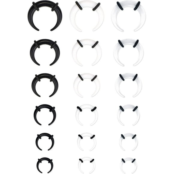 Jstyle Acrylic Pincher Tapers Septum Ring 14G-4G Buffalo Stretcher with Black O-Rings, 18 Piece