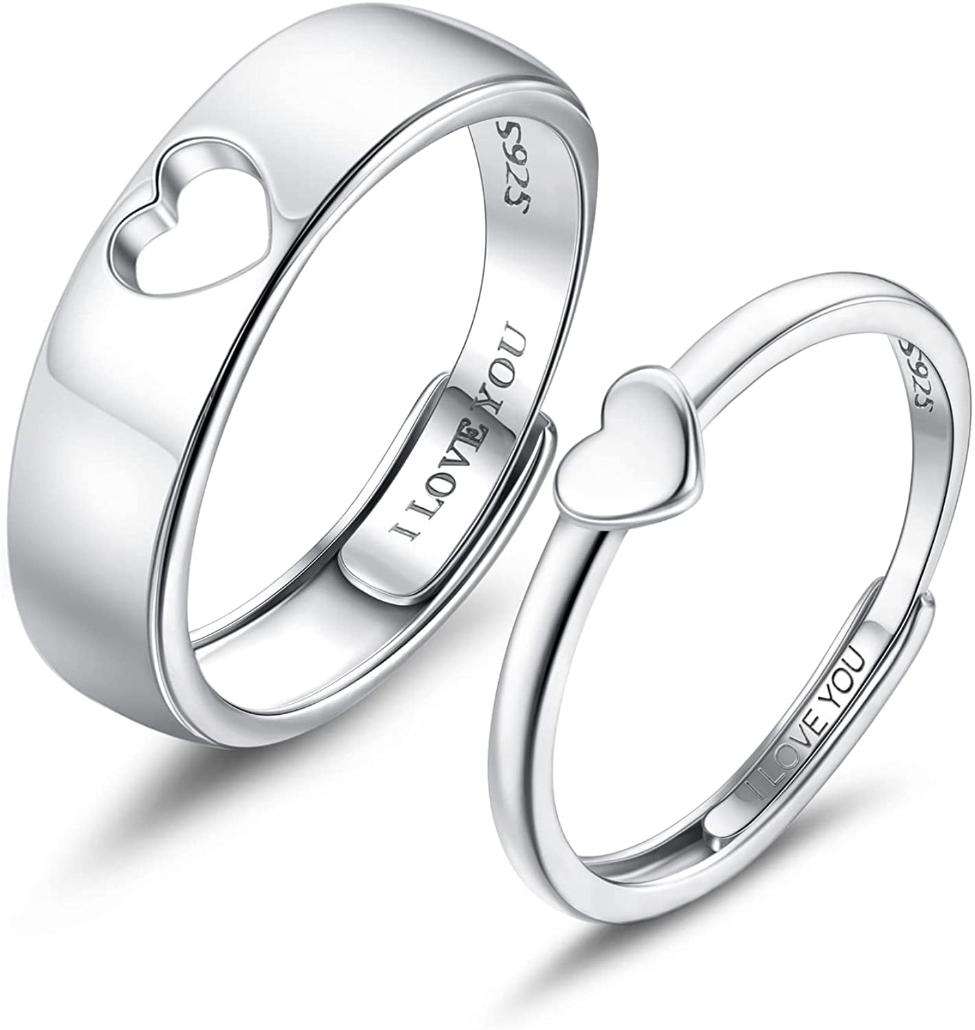 Matching Heart Rings For Couples - "I LOVE YOU" Stainless Steel Promise Rings Set
