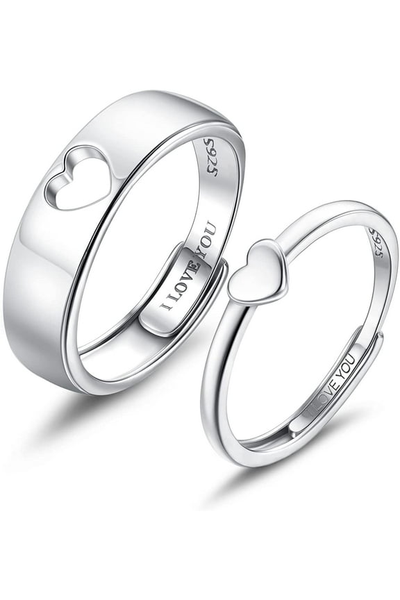 Adjustable Heart Promise Rings, I Love You Engagement Set, 925 Silver