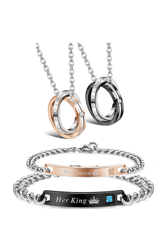 Couple Pendant Necklace Gift for Men Women His & Hers Matching Jewelry Stainless Steel Distance Bracelets Chain Lover Gift