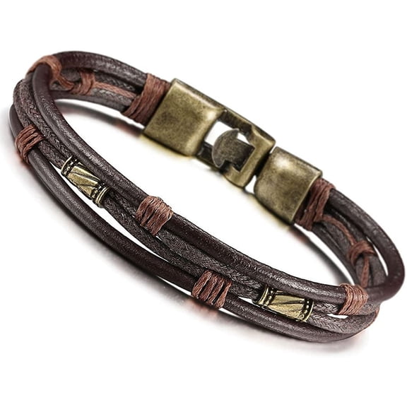 Jstyle Mens Vintage Leather Wrist Band Brown Rope Bracelet Bangle
