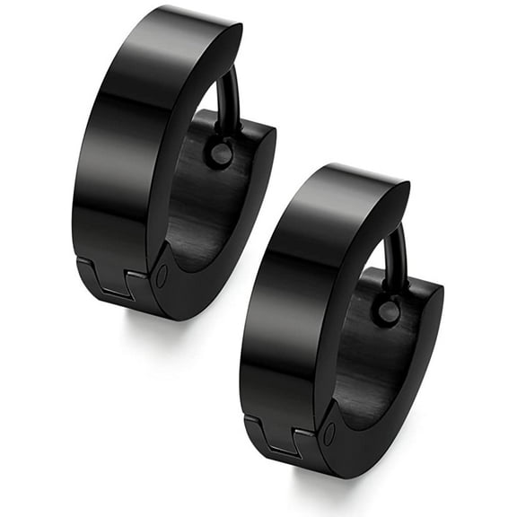 Jstyle Stainless Steel Black Unique Small Hoop Earrings for Men Huggie Earrings 1 Pairs