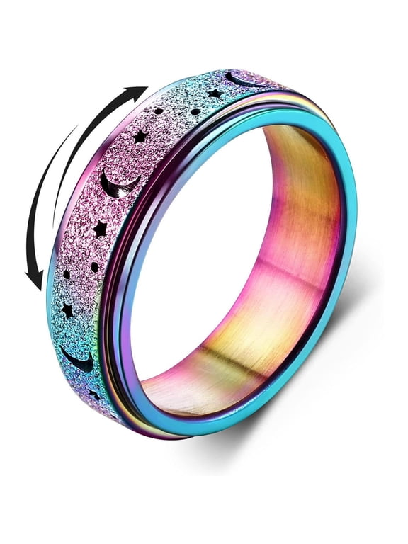 Stainless Steel Fidget Rings for Anxiety for Women Spinner Ring 6mm Rose Gold Ring Thumb Ring Size 5-9