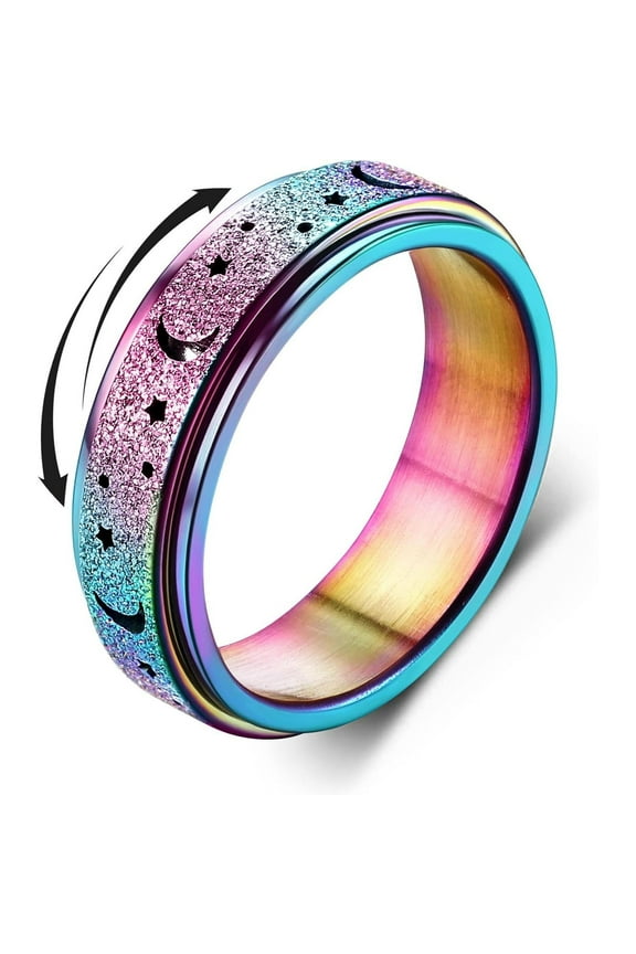 Stainless Steel Fidget Rings for Anxiety for Women Spinner Ring 6mm Rose Gold Ring Thumb Ring Size 5-9